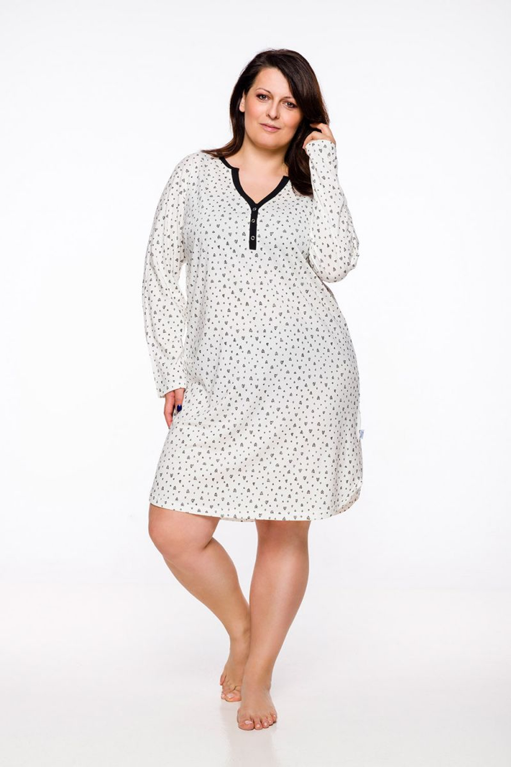 Хлопковая сорочка Nika с принтом в виде сердечек (Размер: XXXL) (Цвет: молочный)