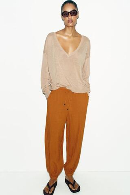ZARA ШИРОКИЕ БРЮКИ НА РЕЗИНКЕ, ЖЕЛТЫЙ КАРРИ