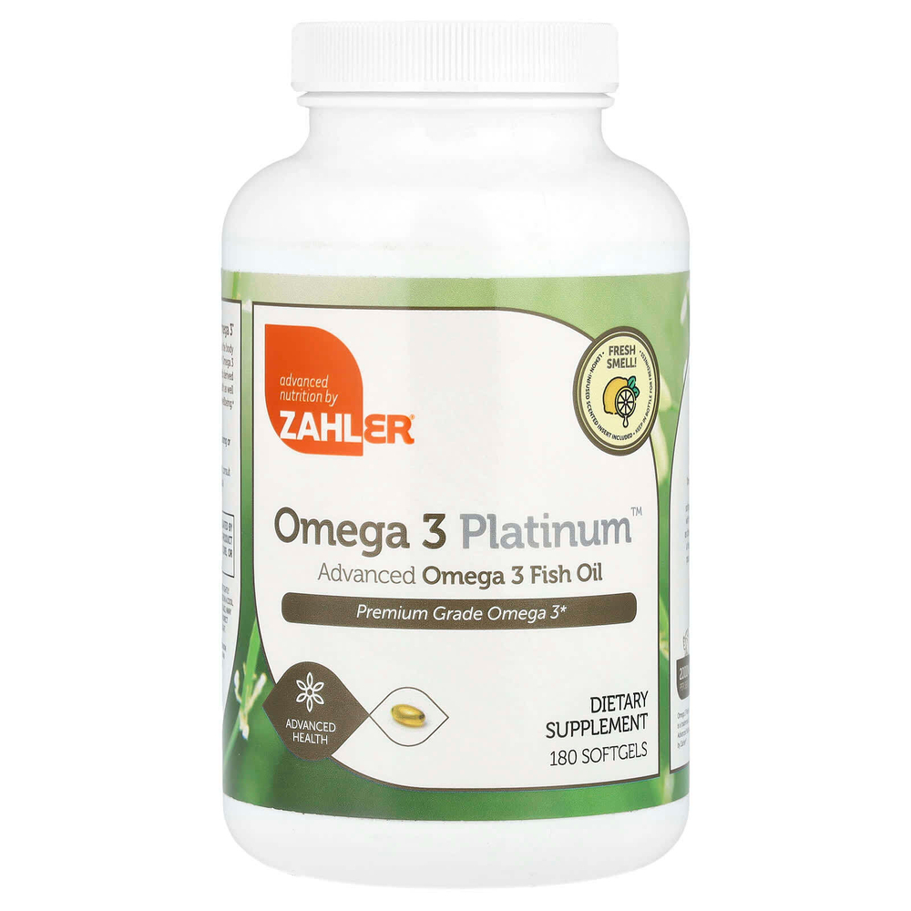 Zahler, Omega 3 Platinum, рыбий жир с омега-3, улучшенная формула, 2000 мг, 180 капсул (1000 мг в 1 капсуле)