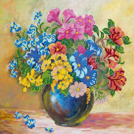 Схема для вышивки бисером на натуральном художественном холсте "Луговые цветы", 300 х 300 мм (Основн