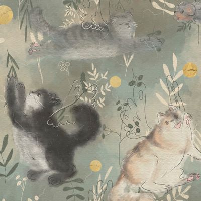 Котики. Растительный паттерн. Паттерн с текстурой.