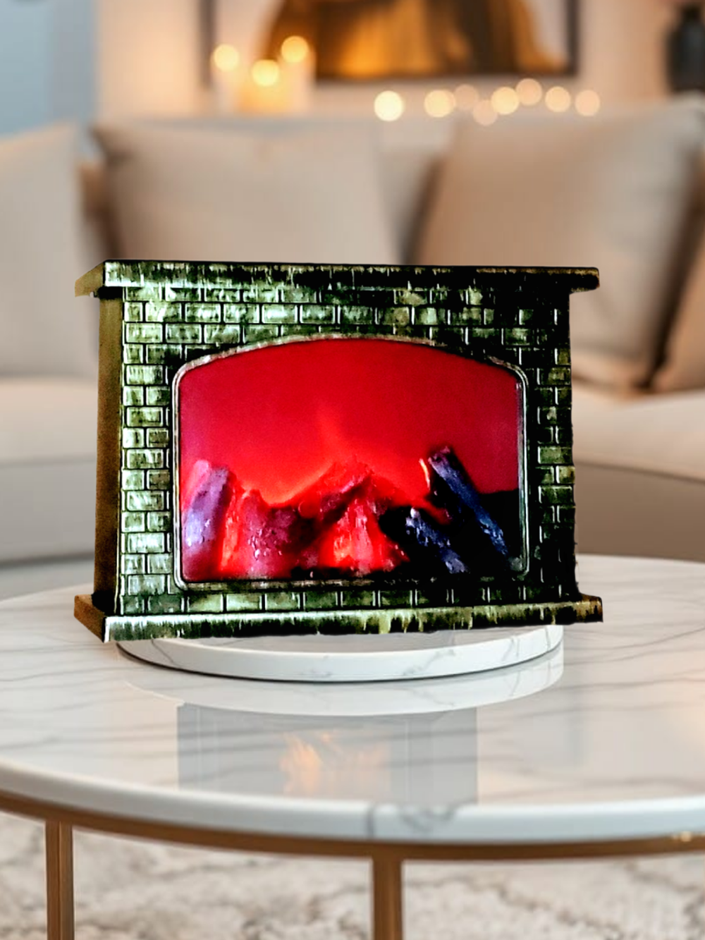 Светодиодный декоративный камин с эффектом живого огня 28х20х12 см, патина золотая бронза