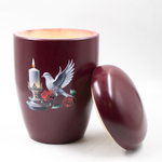 Урна для праха биоразагаемая "Эдем" бордовая Свеча и голубь