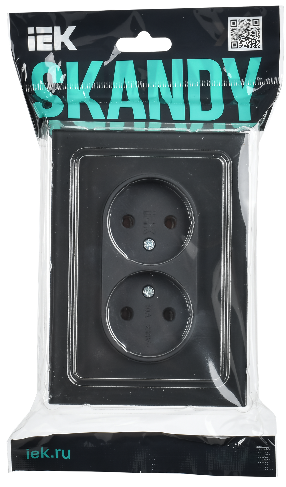 SKANDY Розетка 2-местная без заземления без защитных шторок для плоской вилки 10А SK-R03Bl стекло черный IEK