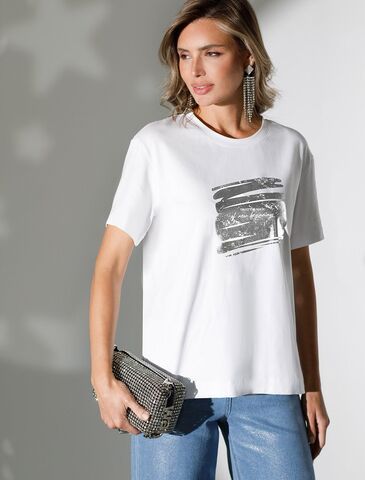 Нарядная футболка с принтом фольгой из премиального хлопка с эластаном  D49.124 (131267)