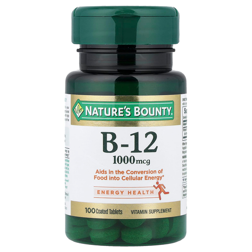 Nature's Bounty, Витамин B12, 1000 мкг, 100 таблеток, покрытых оболочкой