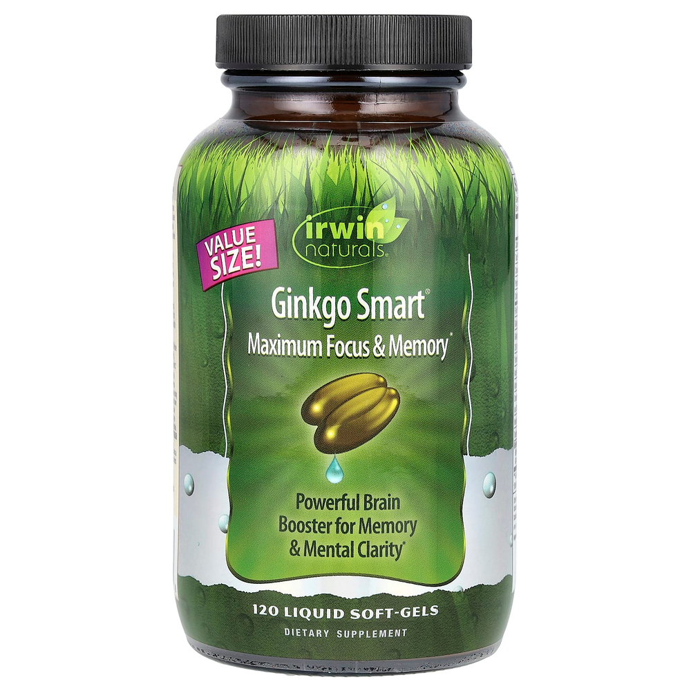Irwin Naturals, Экстракт гинго для памяти и внимания, 120  гелевых капсул с жидким наполнителем