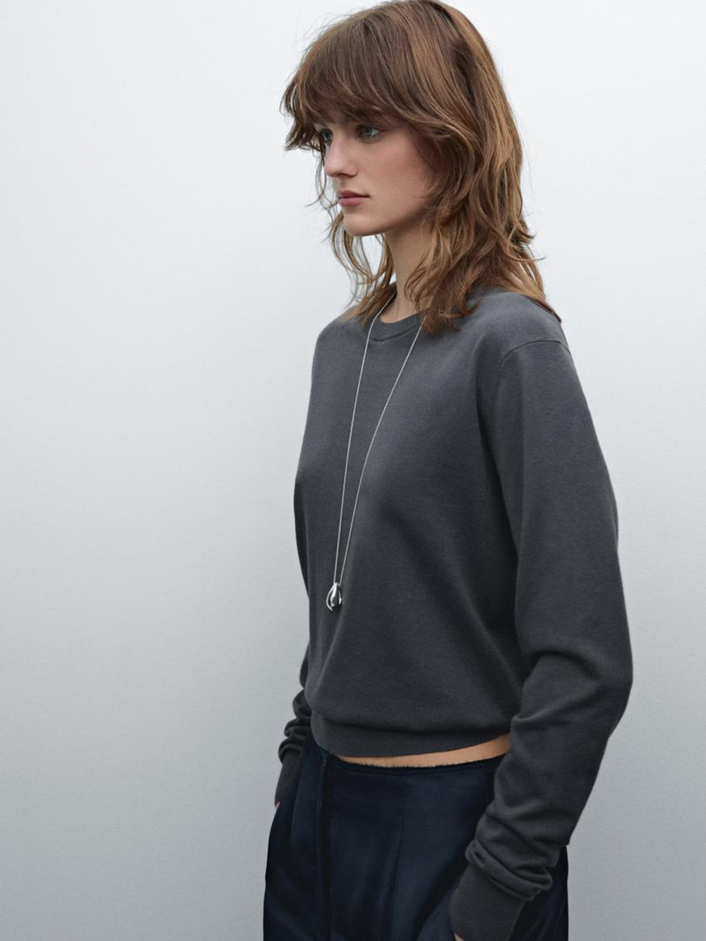 Massimo Dutti Свитер из смесового хлопка, свинцовый