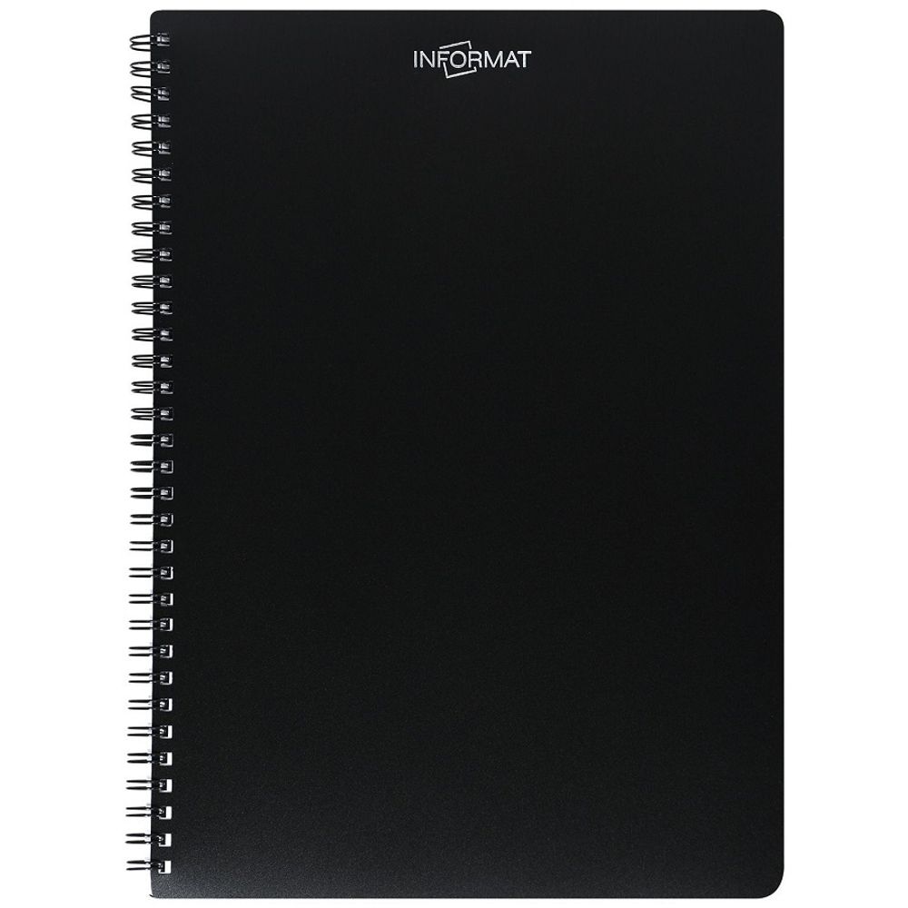 Тетрадь 96л, А4, клетка, на гребне, inFormat черная, пластик обл. фольга