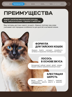 Корм сухой для взрослых кошек породы Тайская кошка, с лососем, 400 гр, QUATTRO