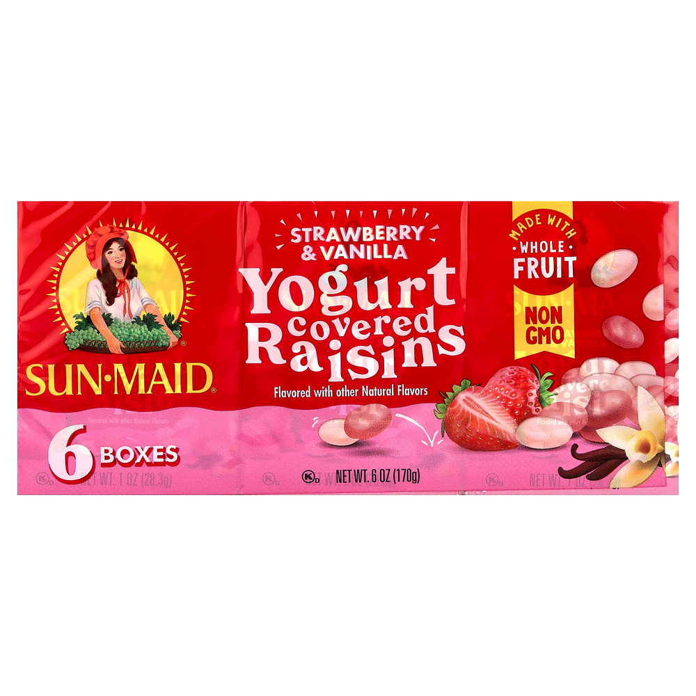 Sun-Maid, Йогуртовый изюм, клубника и ваниль, 6 коробок по 28,3 г (1 унция)