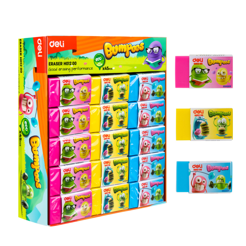 Ластик DELI "Bumpees", прямоугольный, ассорти, 40х22х12 мм