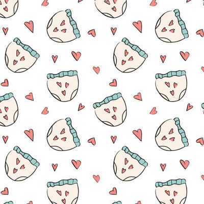 Милый детский паттерн для новорожденного. Подгузники с сердечками.