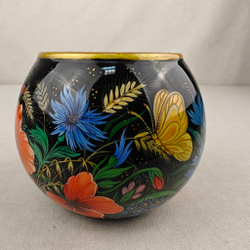 Вазочка с ручной росписью Палех "Маки и полевые цветы"