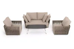 "Форли" лаунж-зона 4-местная плетеная из роупа (веревки), каркас алюминиевый светло-серый, роуп серо-коричневый