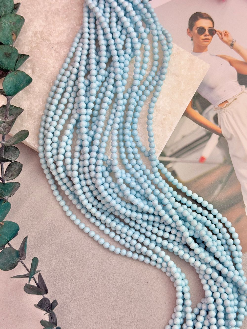 Жемчуг Premium, 4 мм, нить 40 см, Голубая керамика