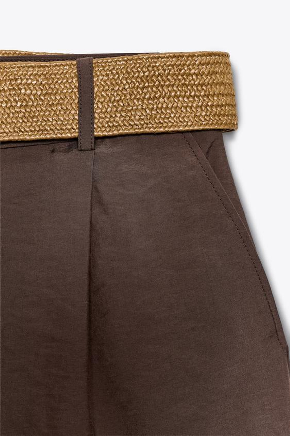 ZARA ШОРТЫ С РЕМНЕМ И ЗАЩИПАМИ, КОРИЧНЕВЫЙ