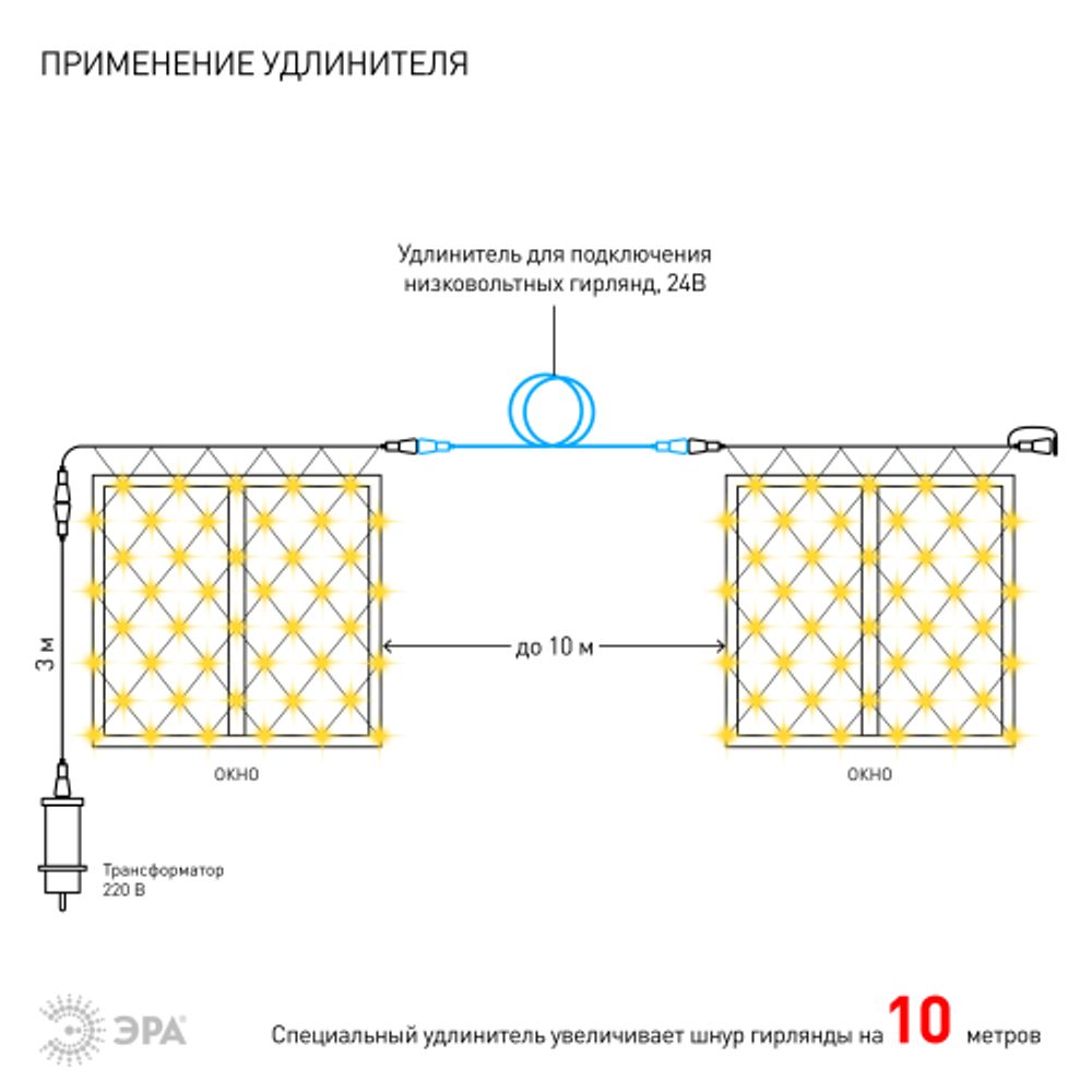 ENOS-01B ЭРА Гирлянда LED Сеть 1,2м*1,5м теплый свет, 24V, IP44 | Гирлянды