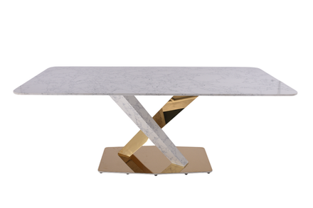 Стол обеденный Ist Casa Интерно Гранд, 200х100х75 см, белый мрамор, золото