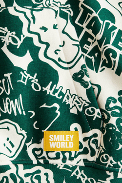 H&M Толстовка с капюшоном и принтом, темно-зеленый