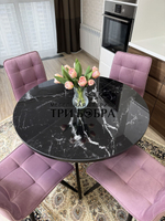Круглый стеклянный раздвижной стол "Черный оникс" и стулья "ГУЧИ" пыльная роза