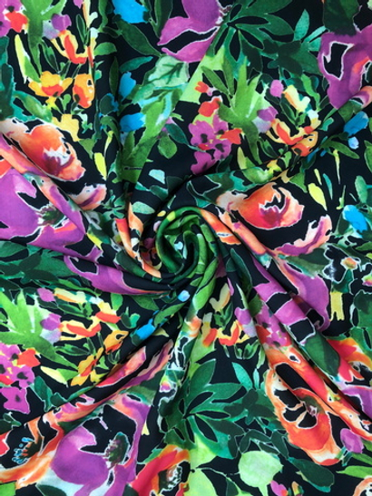 Плательная принт, абстракция фукс/оранж/бирюза на черном Валентино BST3499