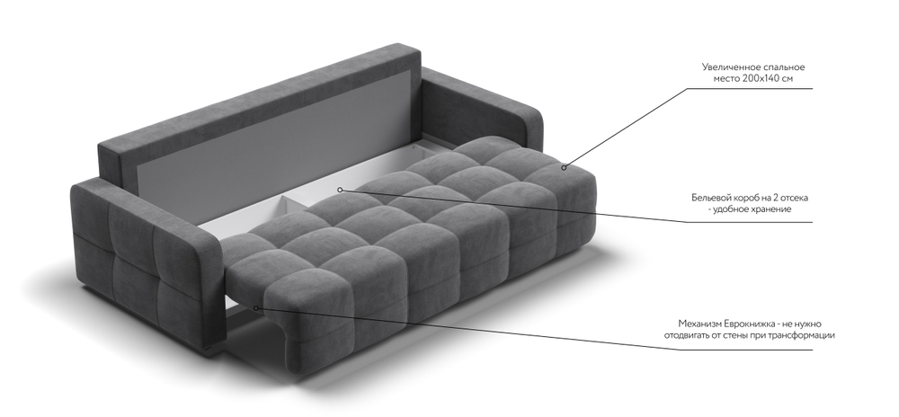 Диван Денди Велюр Монолит серый