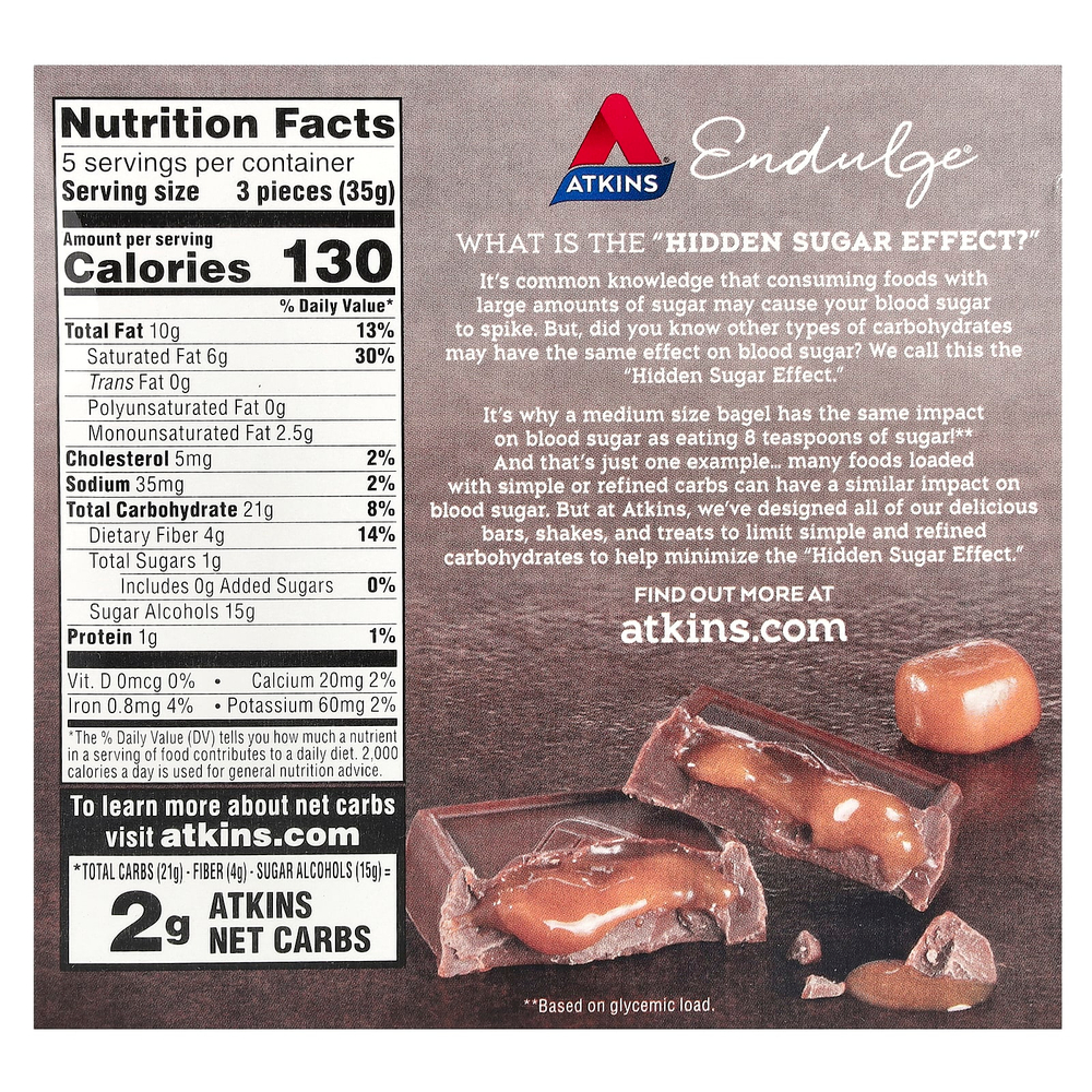 Atkins, Treat, молочный шоколад и карамель, 15 шт., 11,5 г (0,41 унции)