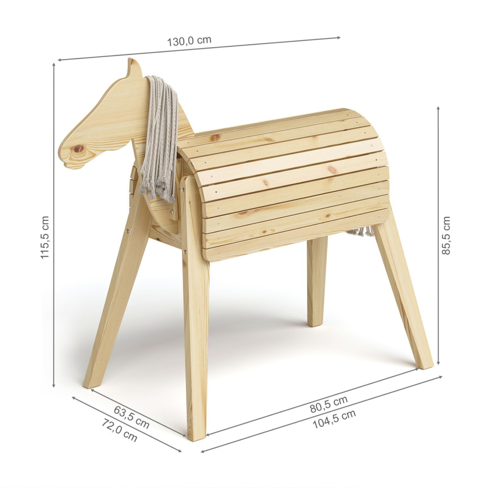 Деревянный конь Харри декоративный, из массива сосны с хвостом и гривой
