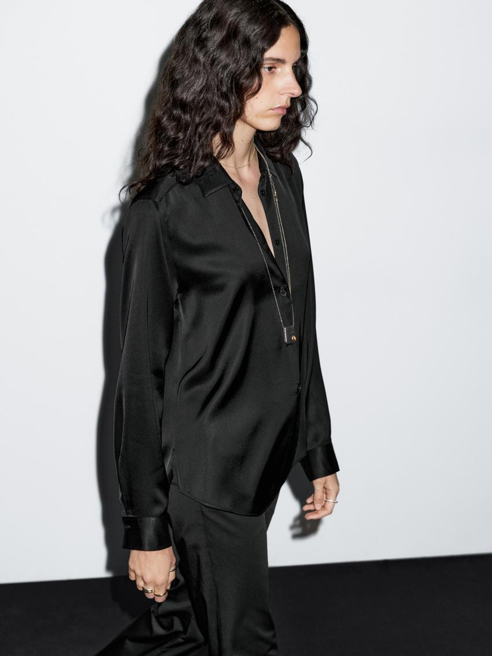 Massimo Dutti Рубашка из струящегося атласа, черный