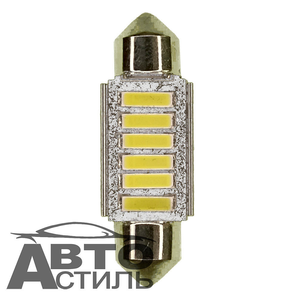 Светодиод 12V T11x36   6SMD 7020 WHITE CAN (салон) биполярная обманка на Белом фоне SD-41