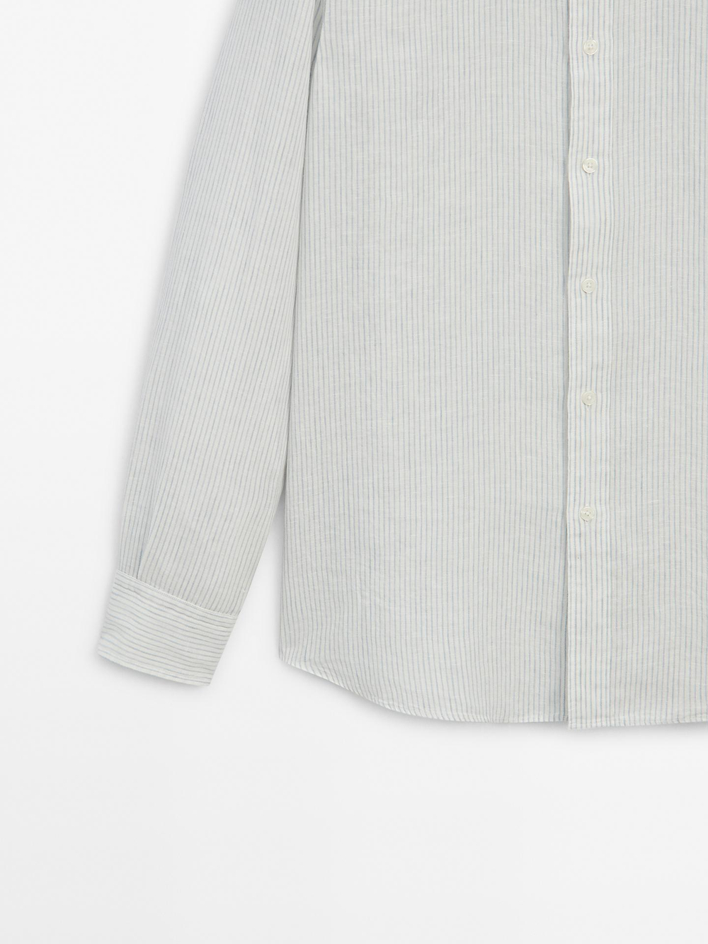 Massimo Dutti ЛЬНЯНАЯ РУБАШКА КЛАССИЧЕСКОГО КРОЯ В ПОЛОСКУ, СИНИЙ