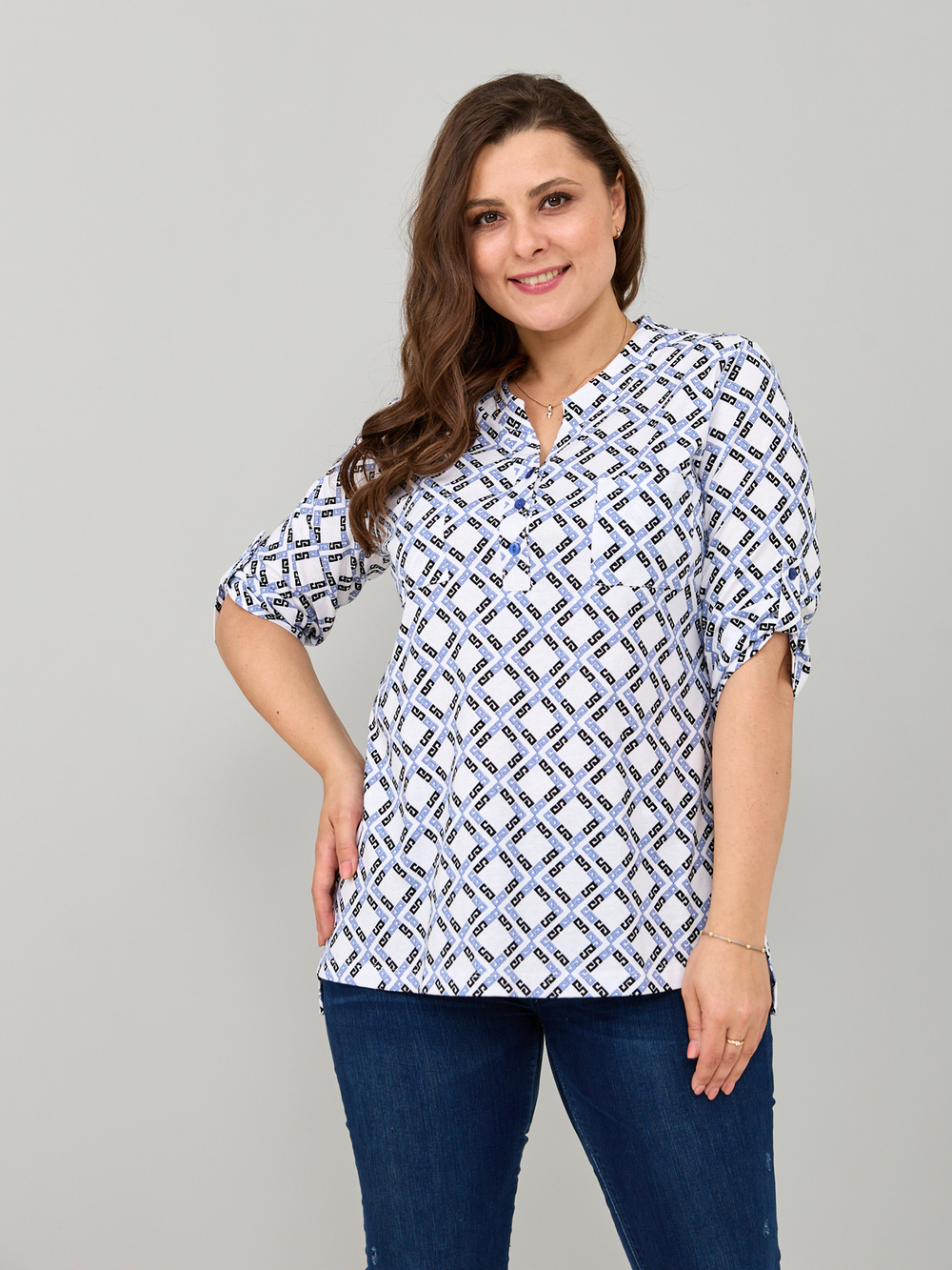 Блузка БЛ-131/орнамент-голубой