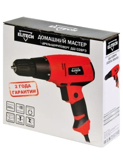 Шуруповерт сетевой Elitech ДМ ДШ 028РЭ, дрель-шуруповерт сетевая 300Вт, 25Нм максимальный крутящий момент