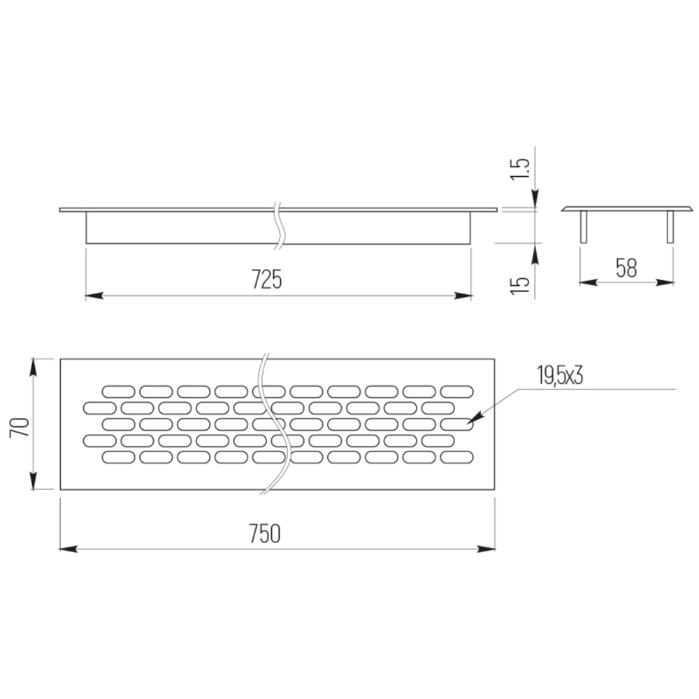 Вентиляционная решетка 70*750, черная