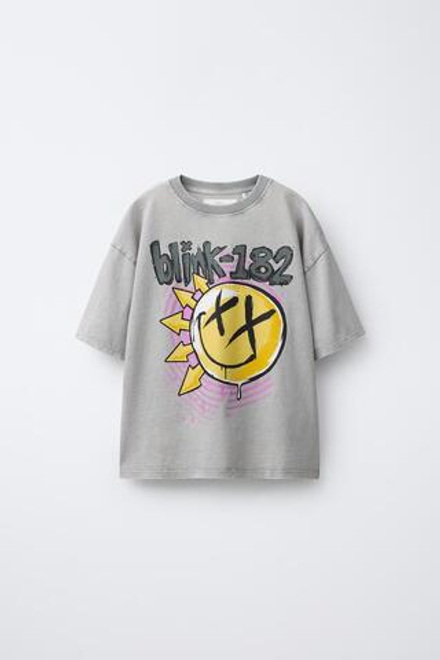 ZARA ФУТБОЛКА С ПРИНТОМ BLINK-182 ©, СЕРЫЙ