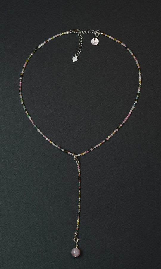 Колье Сотуар "Memo about Health" из турмалина цветного с розовым кварцем