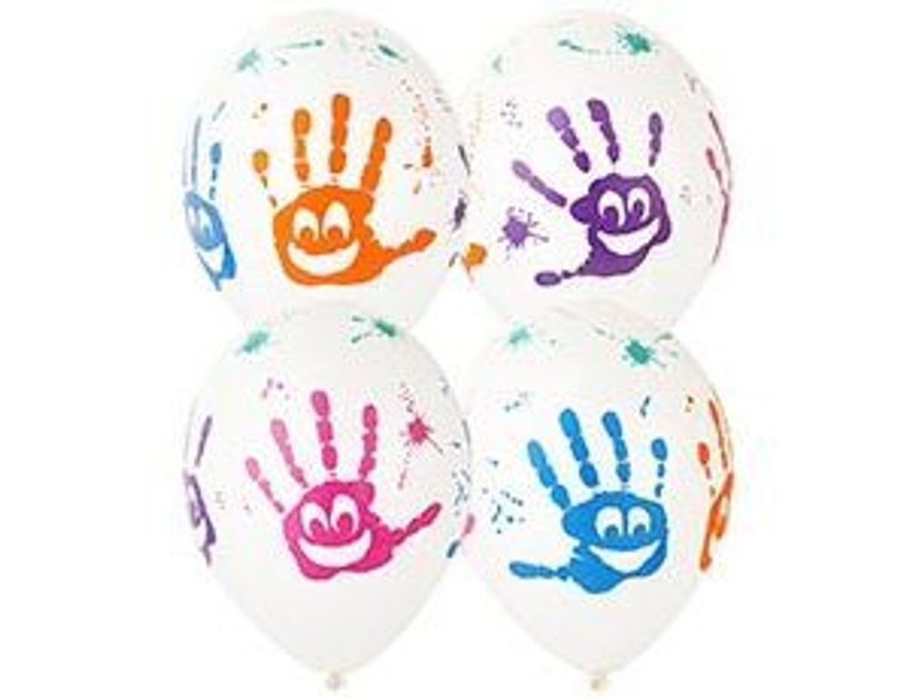 Шар (14"/36 см) Шелкография пастель, Ладошки Улыбка 5цв 25 шт.