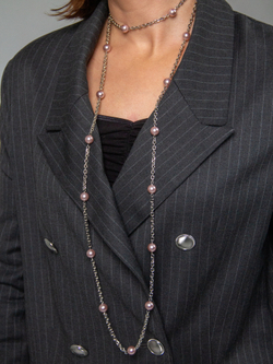 Колье "Бланш" 130 см из жемчуга розовый щербет на серебряной цепочке