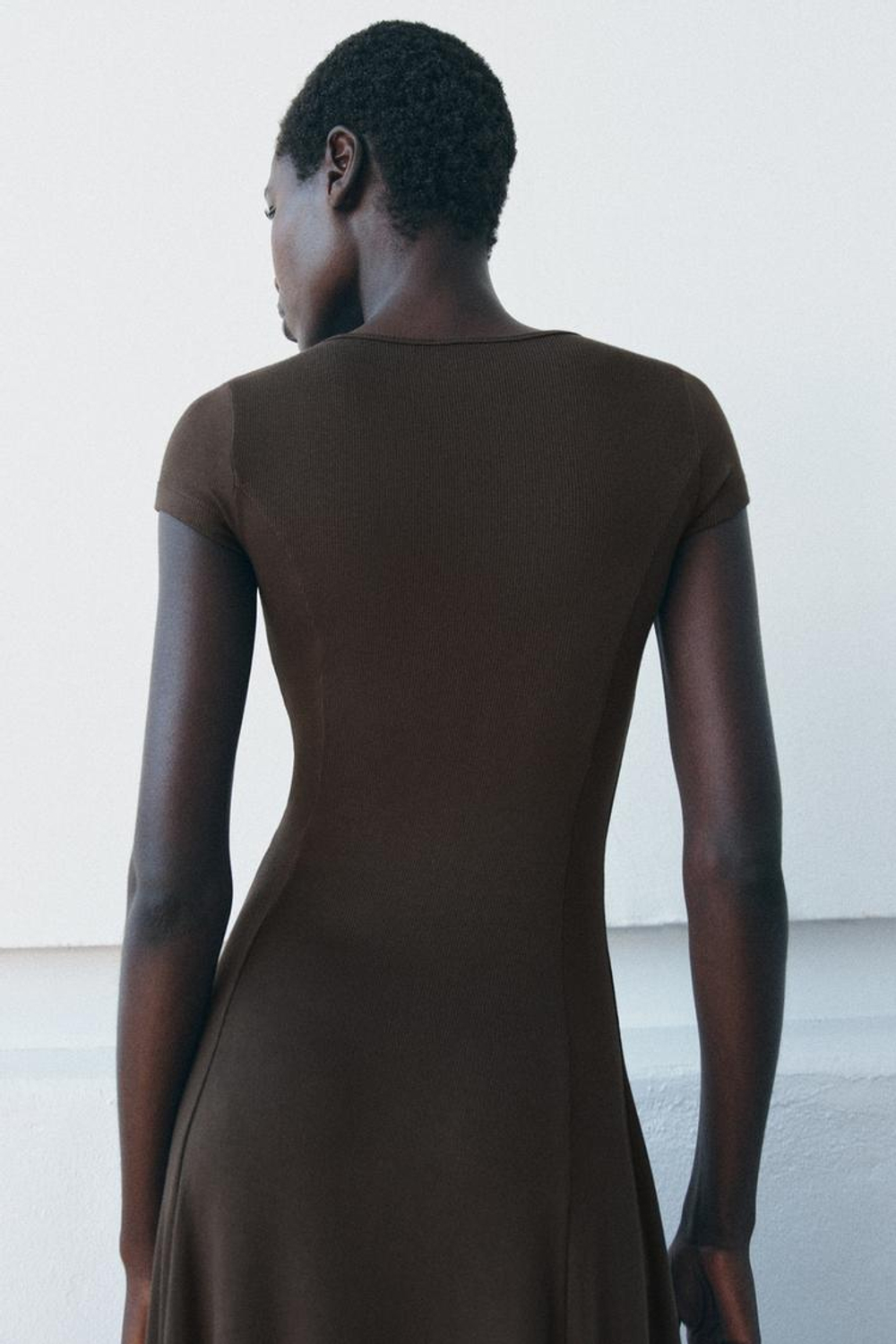 ZARA ДЛИННОЕ ПЛАТЬЕ В РУБЧИК, КОРИЧНЕВЫЙ