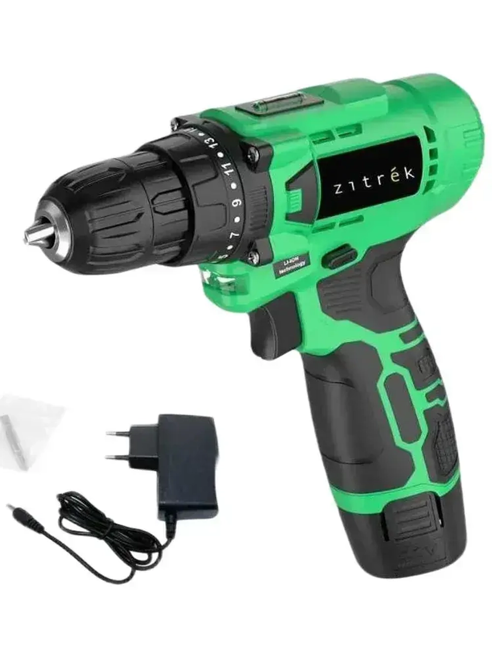 Дрель-шуруповерт аккумуляторная Zitrek Green Li Plus (12В, АКБ 1.5Ач и З/У, 850 об/мин, 24 Нм, реверс, подсветка) / электроинструмент / электродрель
