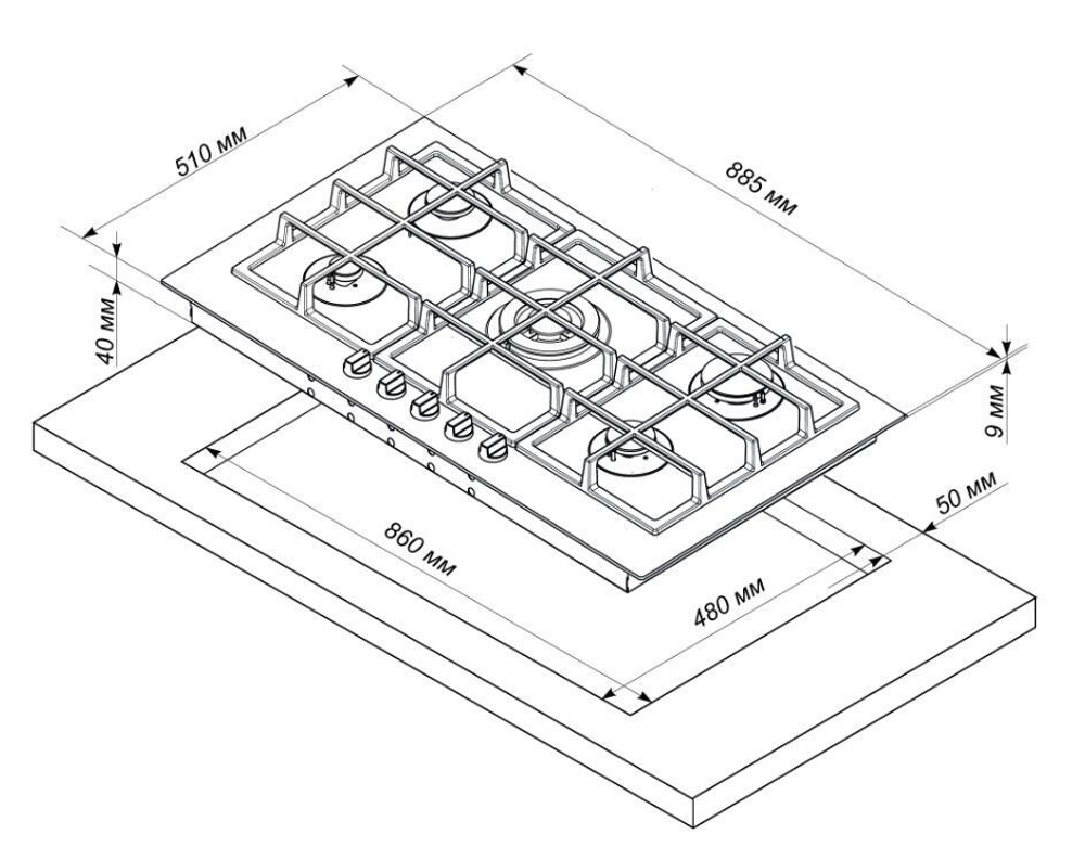 Поверхность варочная  Electronicsdeluxe GG5_1130245F TC-002 (белое стекло газ/к., 88*51) Россия