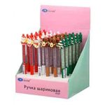 Ручка шариковая, автоматическая, Basir, синие чернила, серия "Новогодние", цветной корпус со стразами и подвеской, 36 шт