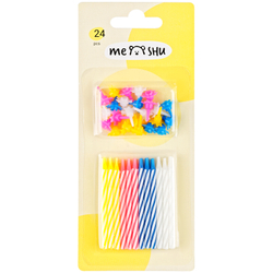 Свечи для торта с держателями MESHU "Мини", 2-х цветные, 5,5см, 24шт., блистер