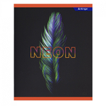 Тетрадь 48л., А5, клетка, Alingar "Пёрышко(NEON)", скрепка, мелованный картон (стандарт), soft touch, блок офсет, 4 дизайна в пленке т/у