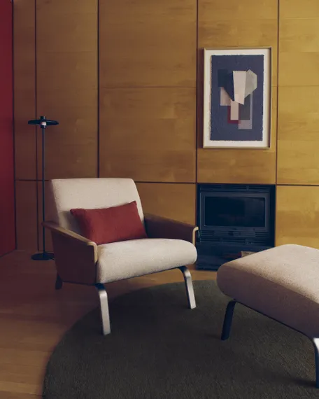 Кресло Amsen, бежевое с подлокотниками из шпона дуба