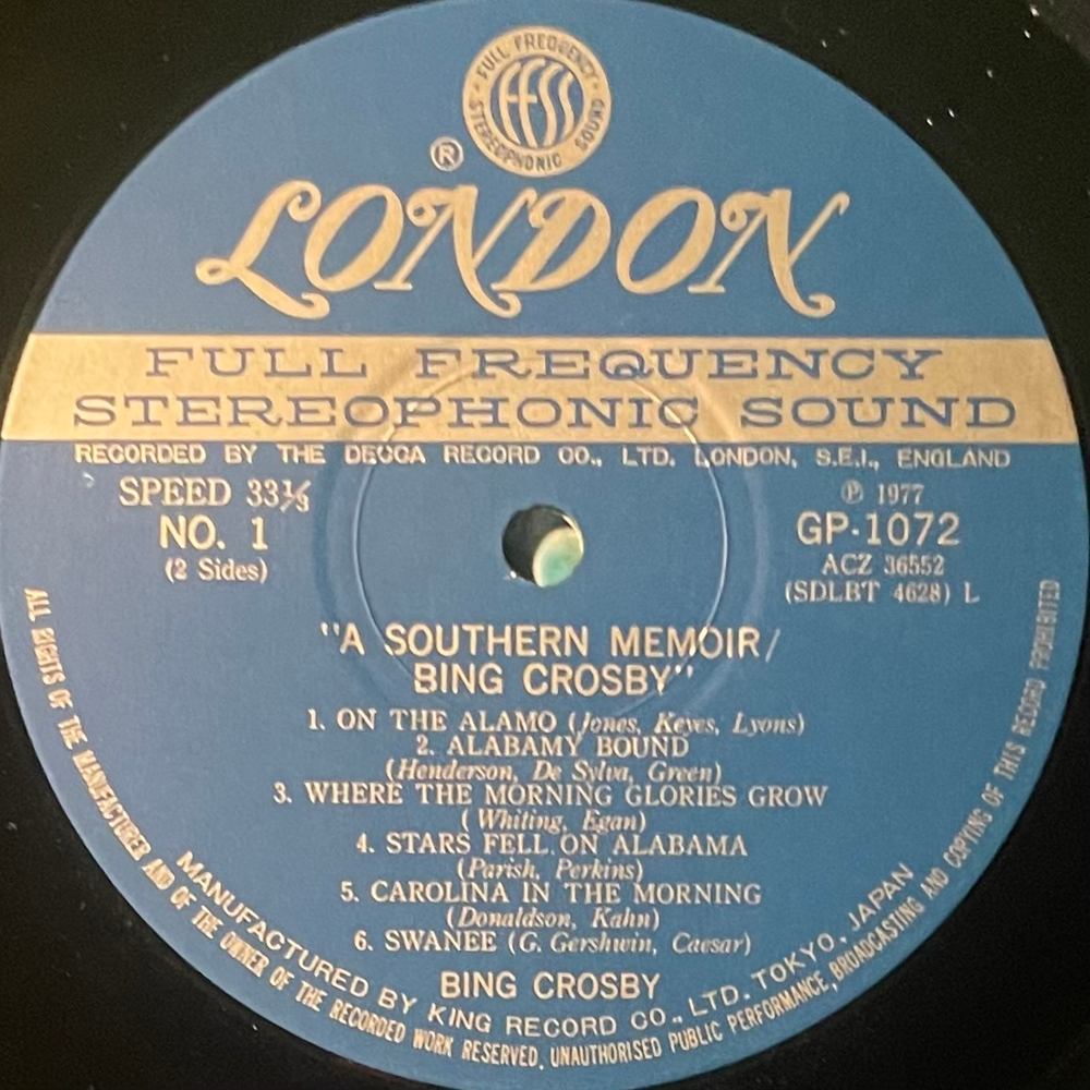 Bing Crosby ‎– A Southern Memoir (Япония 1975г.)