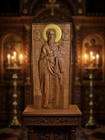 Освященная икона святого Симеона резная из дуба 32.5*14см