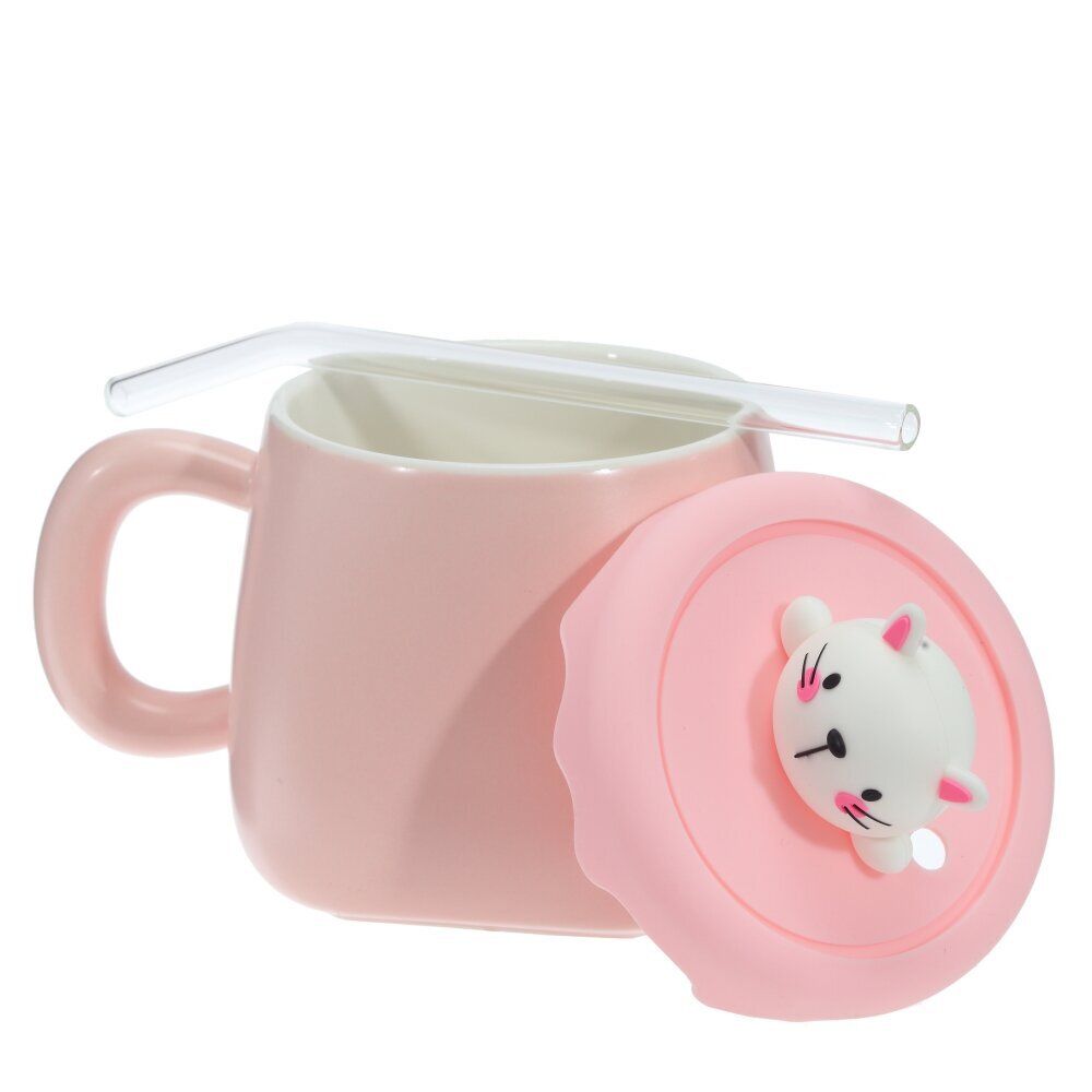 GAEM Кружка с крышкой и трубочкой, 400 мл, L13 W9,5 H12 см, 4в.