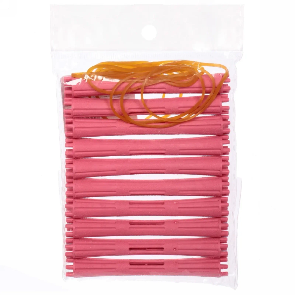 Бигуди пластмассовые-коклюшки 10шт d-1см «KUDRI», цвет розовый, (прозрачный пакет с подвесом)